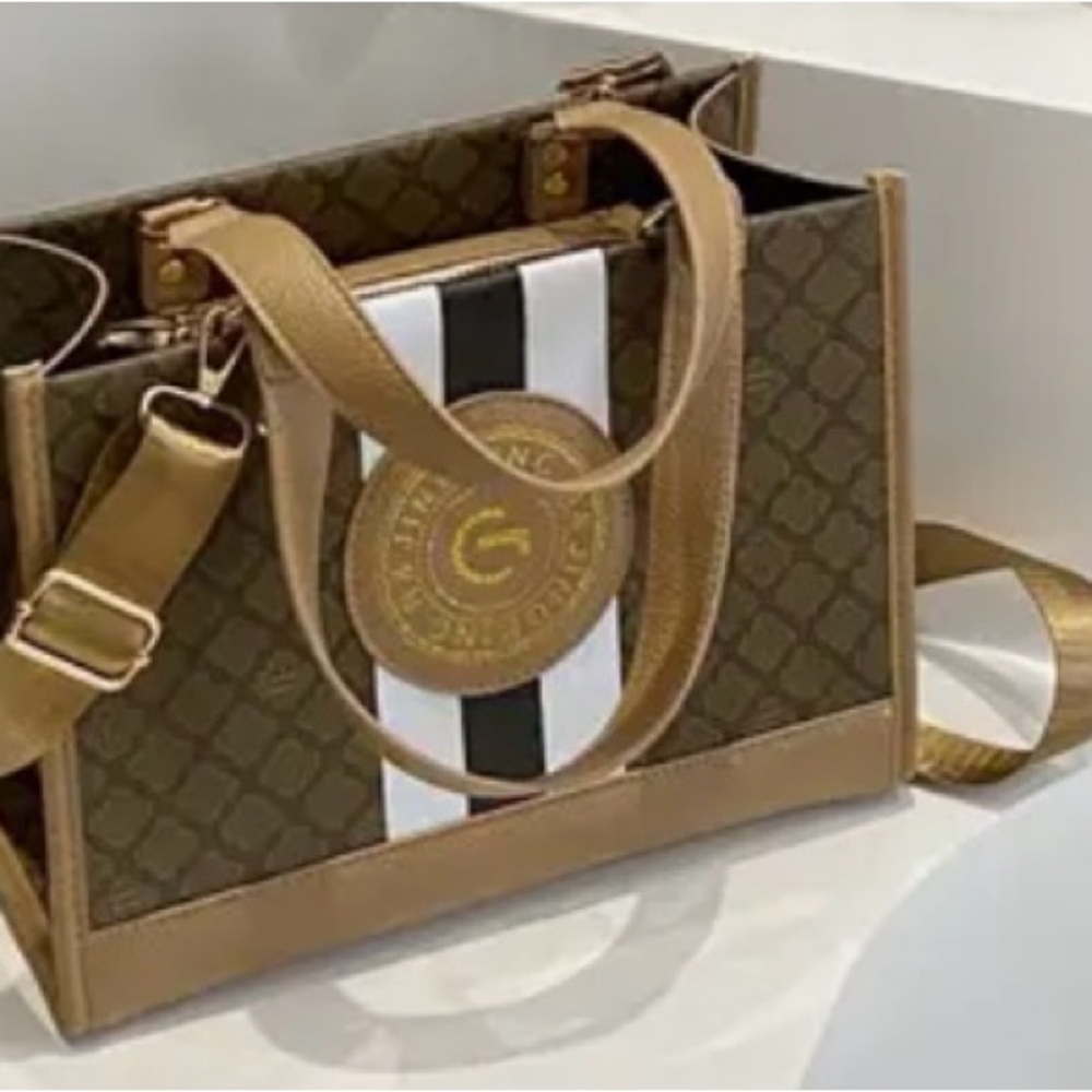 Monogram Stripe Tote Bag G Logo Medallion Top Handle Crossbody Shoulder Bag NIP - Picture 4 of 14